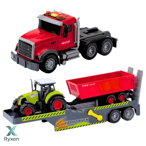 Zestaw Ciężarówka Traktor Z Przyczepą Światła Dźwięki Czerwona LEAN TOYS