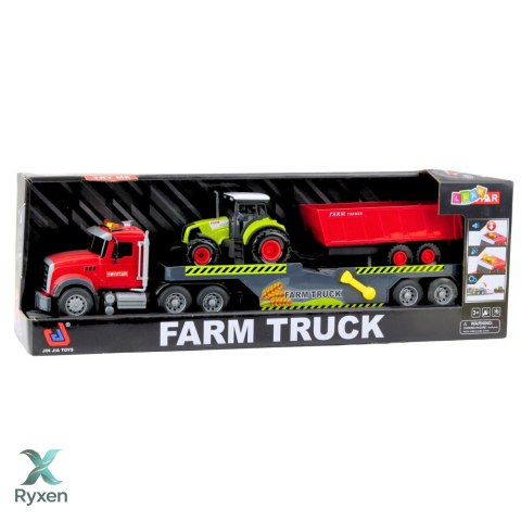 Zestaw Ciężarówka Traktor Z Przyczepą Światła Dźwięki Czerwona LEAN TOYS
