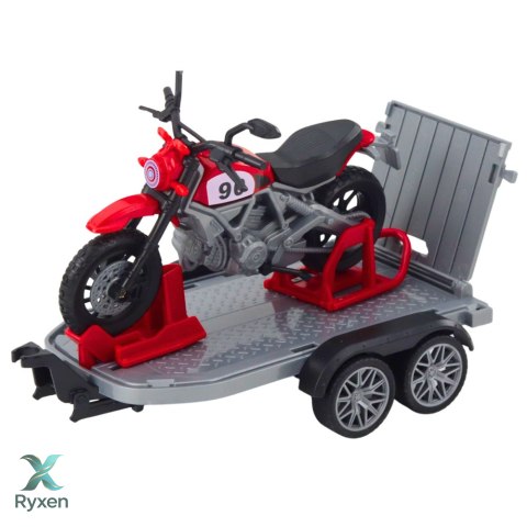 Zestaw Samochód Terenowy Z Lawetą i Motocyklem Światła Dźwięki Zielony LEAN TOYS