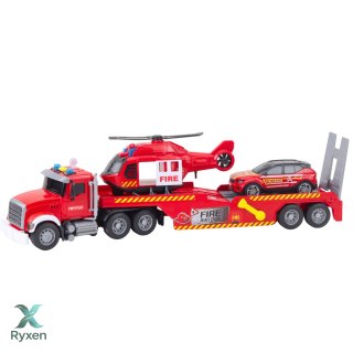 Zestaw Strażacki Laweta Helikopter Samochód Światła Dźwięki Czerwony LEAN TOYS