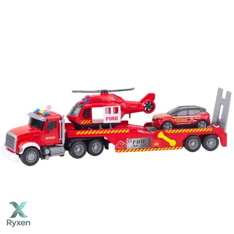 Zestaw Strażacki Laweta Helikopter Samochód Światła Dźwięki Czerwony LEAN TOYS