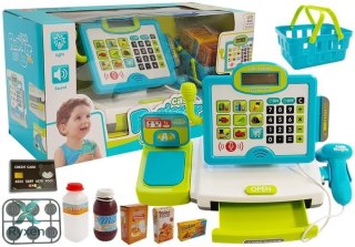 Kasa Sklepowa dla Dzieci Niebieska z Koszykiem LEAN TOYS
