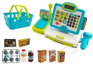 Kasa Sklepowa dla Dzieci Niebieska z Koszykiem LEAN TOYS