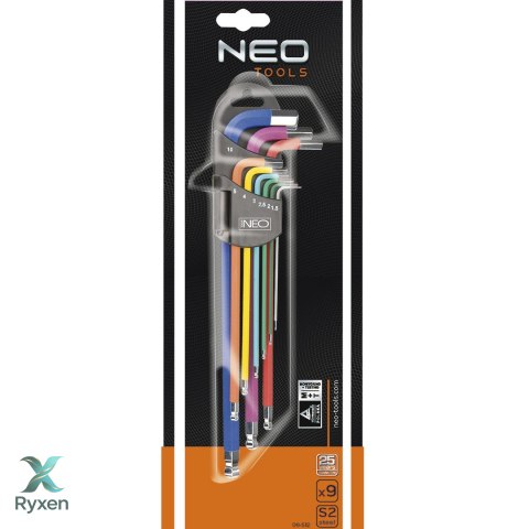 Klucze sześciokątne 1.5-10 mm, zestaw 9 szt. NEO TOOLS