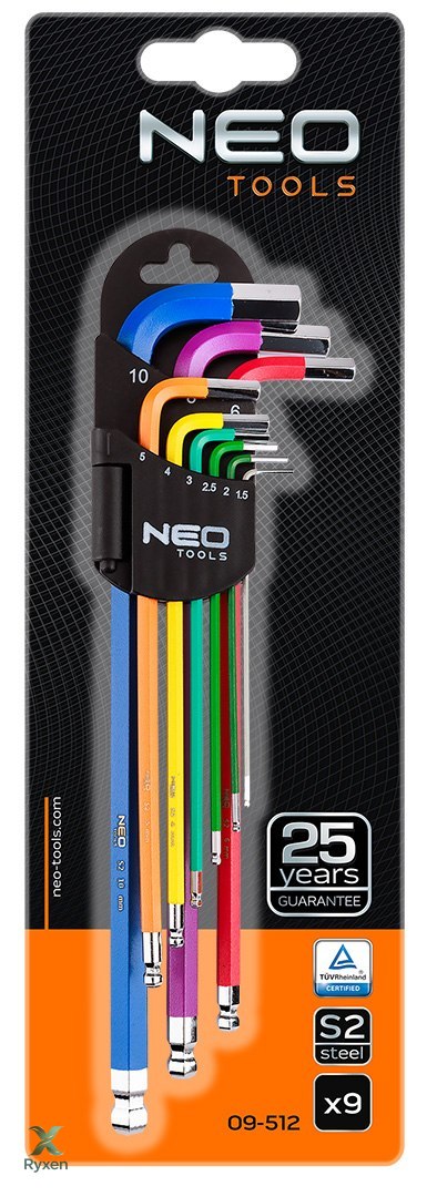 Klucze sześciokątne 1.5-10 mm, zestaw 9 szt. NEO TOOLS