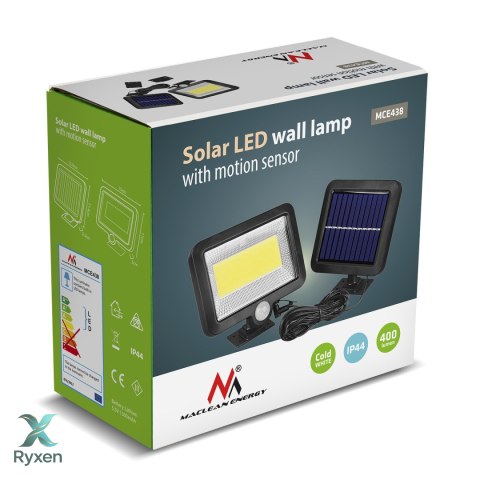 Solarny naświetlacz LED z czujnikiem ruchu Maclean, IP44, 5W, 400lm, 6000K, akumulator litowy 1300 mAh, 5,5V DC MCE438 Maclean