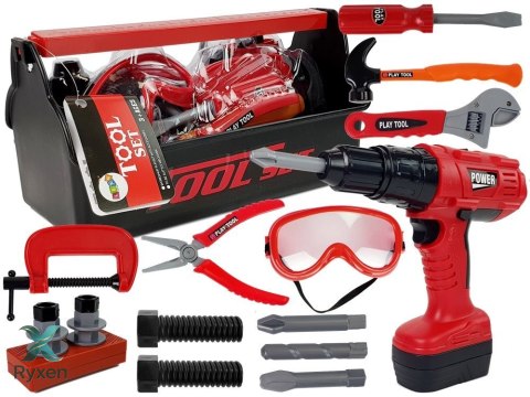 Zestaw Narzędzi Dla Majsterkowicza Skrzynka Wiertarka Młotek LEAN TOYS