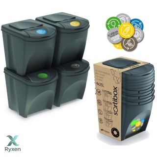 Zestaw koszy do segregacji Sortibox 4x25L szary Prosperplast