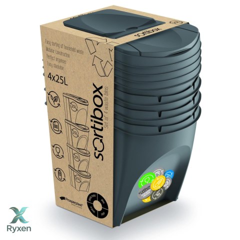 Zestaw koszy do segregacji Sortibox 4x25L szary Prosperplast