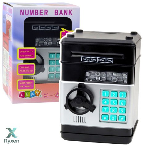 Bankomat Sejf Skarbonka Światła Dźwięki Kod PIN Czarny LEAN TOYS