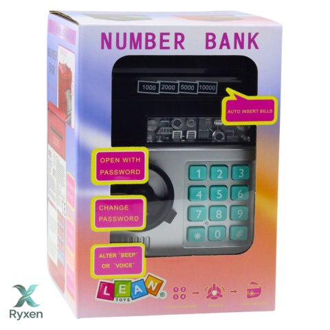 Bankomat Sejf Skarbonka Światła Dźwięki Kod PIN Czarny LEAN TOYS