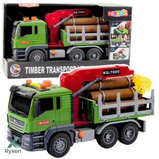 Ciężarówka Transport Drewna Dźwig Bale Drewna Światła Dźwięki LEAN TOYS