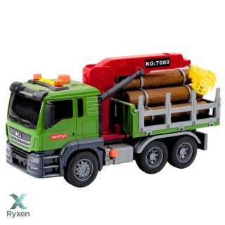 Ciężarówka Transport Drewna Dźwig Bale Drewna Światła Dźwięki LEAN TOYS