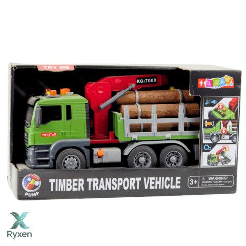Ciężarówka Transport Drewna Dźwig Bale Drewna Światła Dźwięki LEAN TOYS