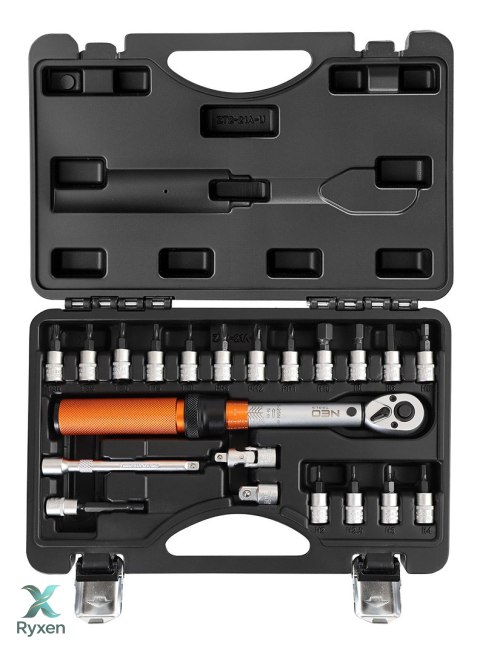 Klucz dynamometryczny dwukierunkowy 1/4", 5-25Nm, zestaw 21 szt. NEO TOOLS