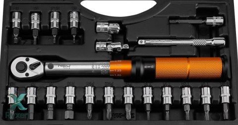 Klucz dynamometryczny dwukierunkowy 1/4", 5-25Nm, zestaw 21 szt. NEO TOOLS