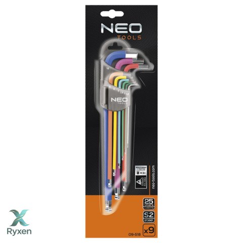 Klucze Torx T10-50, zestaw 9 szt., kolorowe NEO TOOLS