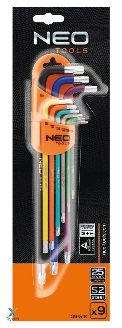 Klucze Torx T10-50, zestaw 9 szt., kolorowe NEO TOOLS