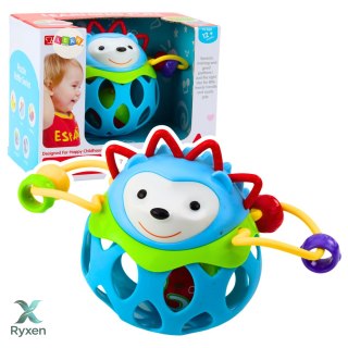 Miękka Piłka Jeż Kulka Z Grzechotką Zabawka Sensoryczna Niebieska LEAN TOYS
