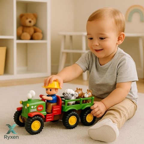 Traktor Edukacyjny Interaktywny Dla Malucha Zwierzęta Światła Dźwięki LEAN TOYS