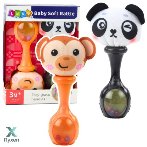 Zestaw Grzechotki Sensoryczne Z Miękką Piłeczką Małpka Panda 2szt LEAN TOYS