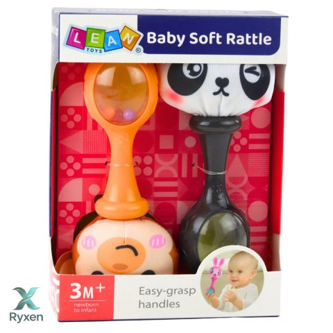 Zestaw Grzechotki Sensoryczne Z Miękką Piłeczką Małpka Panda 2szt LEAN TOYS