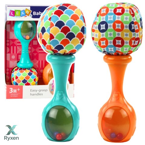 Zestaw Grzechotki Z Miękką Piłeczką Wzorki Pomarańczowa Zielona 2szt LEAN TOYS