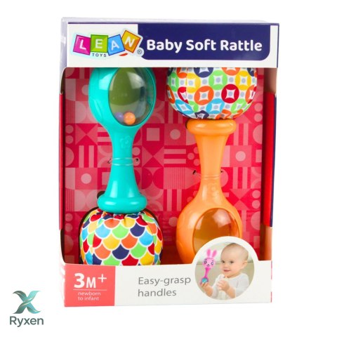 Zestaw Grzechotki Z Miękką Piłeczką Wzorki Pomarańczowa Zielona 2szt LEAN TOYS