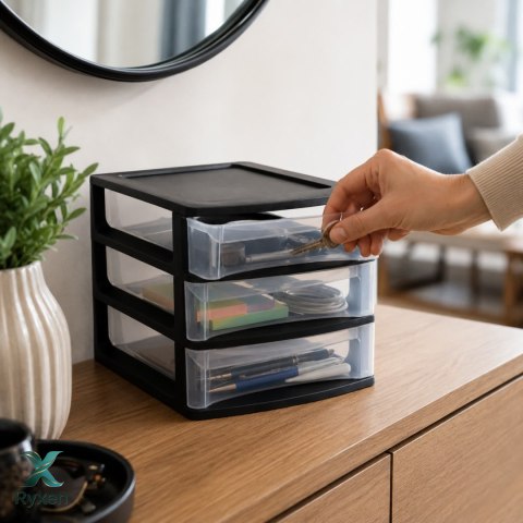 Organizer z szufladami 3A6 18x21,5x16,1 cm czarny z transparentnymi szufladami EDA