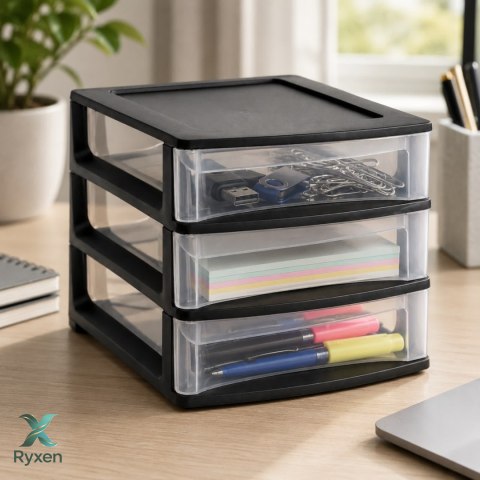Organizer z szufladami 3A6 18x21,5x16,1 cm czarny z transparentnymi szufladami EDA