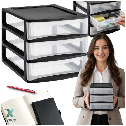 Organizer z szufladami 3A6 18x21,5x16,1 cm czarny z transparentnymi szufladami EDA