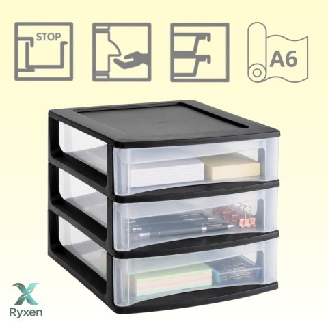 Organizer z szufladami 3A6 18x21,5x16,1 cm czarny z transparentnymi szufladami EDA