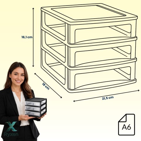 Organizer z szufladami 3A6 18x21,5x16,1 cm czarny z transparentnymi szufladami EDA