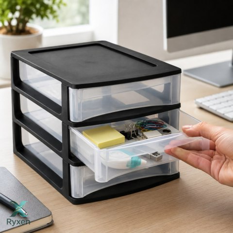 Organizer z szufladami 3A6 18x21,5x16,1 cm czarny z transparentnymi szufladami EDA