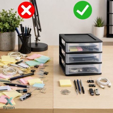 Organizer z szufladami 3A6 18x21,5x16,1 cm czarny z transparentnymi szufladami EDA
