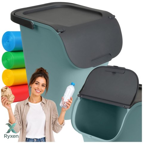 Pojemnik do segregacji 40L 32x16cm z pokrywą, eukaliptusowa zieleń/antracyt EDA