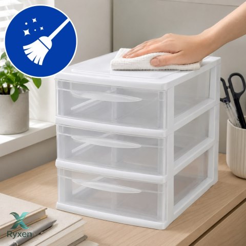Szafka modułowa 3 szuflady A4, biała z transparentnymi frontami EDA