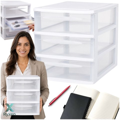 Szafka modułowa 3 szuflady A4, biała z transparentnymi frontami EDA