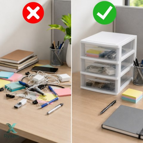 Szafka modułowa 3 szuflady A4, biała z transparentnymi frontami EDA