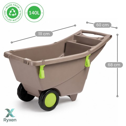 Taczka ogrodowa 140L z tworzywa z recyklingu 2 koła, z uchwytami, zielona EDA