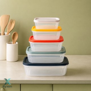 Zestaw pojemników plastikowych na żywność 0,22L, 0,40L, 0,60L, 1,0L i 1,5L wielokolorowe