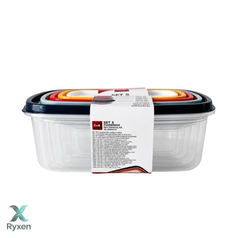 Zestaw pojemników plastikowych na żywność 0,22L, 0,40L, 0,60L, 1,0L i 1,5L wielokolorowe