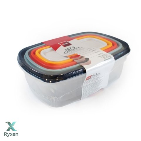 Zestaw pojemników plastikowych na żywność 0,22L, 0,40L, 0,60L, 1,0L i 1,5L wielokolorowe