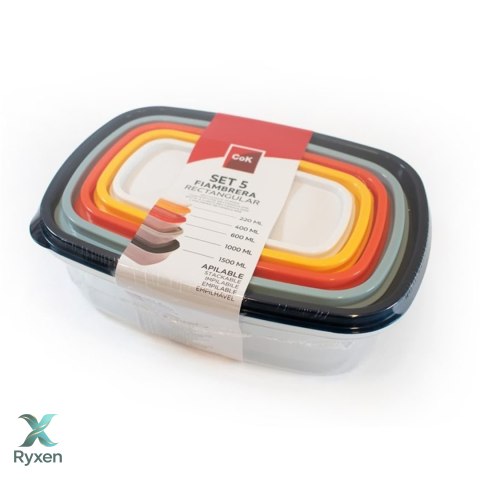 Zestaw pojemników plastikowych na żywność 0,22L, 0,40L, 0,60L, 1,0L i 1,5L wielokolorowe