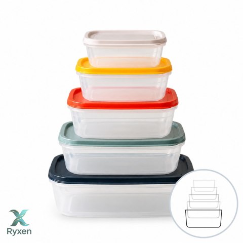 Zestaw pojemników plastikowych na żywność 0,22L, 0,40L, 0,60L, 1,0L i 1,5L wielokolorowe