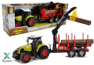 Traktor z Przyczepą leśną z Drewnem i Ramieniem