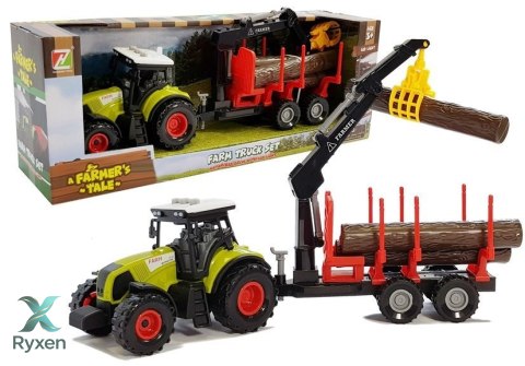 Traktor z Przyczepą leśną z Drewnem i Ramieniem