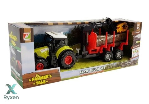 Traktor z Przyczepą leśną z Drewnem i Ramieniem
