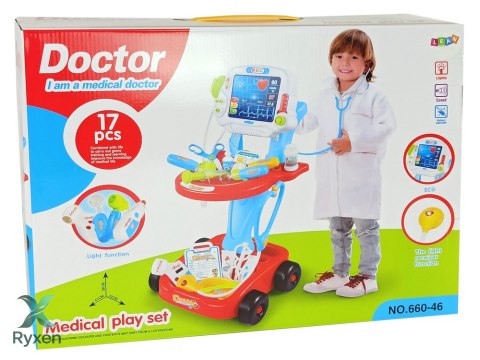 Zestaw Lekarski na Wózku Stolik Lekarski Dla Dzieci Doktor EKG 17 el.