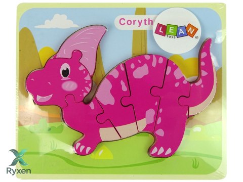 Drewniane Puzzle Dinozaur Corythosaurus Różowy Spinosaurus Fioletowy